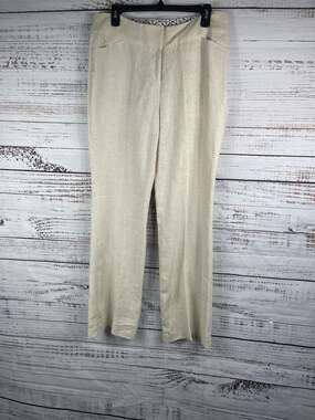 Adrienne Pants Womens 10 Beige Linen Sienna T104203 Venetian Lace Flat Front Zip